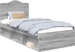 vidaXL Cadru de pat Gri Sonoma 90 x 190 cm Lemn de pin masiv