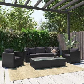 46553 vidaXL Set mobilier de grădină cu perne, 7 piese, negru, poliratan