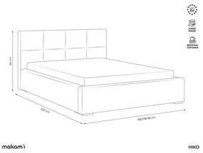 Pat matrimonial verde tapițat din catifea cu spațiu de depozitare cu somieră 140x200 cm Hiko – Makamii