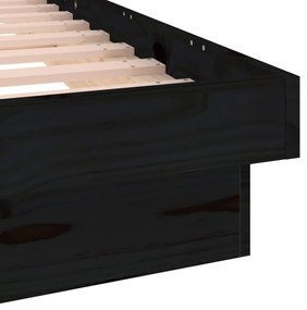 Cadru de pat cu LED, negru, 160x200 cm, lemn masiv Negru, 160 x 200 cm