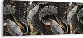 Tablou - Frunze tropicale, Galben - auriu (120x50 cm)
