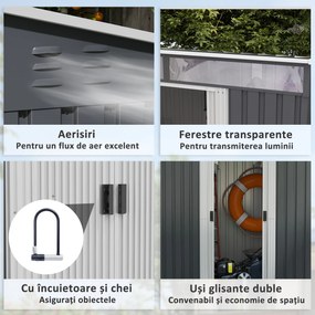 Outsunny Magazie 6,5 x 4 FT din metal galvanizat cu fundatie pentru gradina, Depozit cu incuietoare pentru unelte, Gri