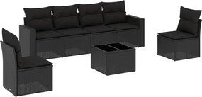 vidaXL Set canapele de grădină cu perne, 7 piese, negru, poliratan