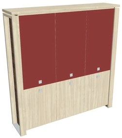 Dulap înalt Verno+ 200 x 46 x 210 cm, uși combinate, salcâm / roșu