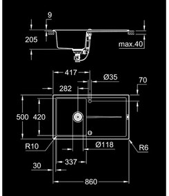 GROHE K400 31640AP0 - chiuvetă din compozit, 860 × 500 mm, granit/negru