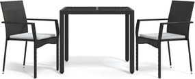 vidaXL Set mobilier de grădină cu perne, 3 piese, negru, poliratan