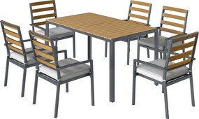 Outsunny Set mobilier grădină 7 piese, set cu 1 masă de dining, 6 scaune, perne, pentru terasă, lemn natural | Aosom Romania