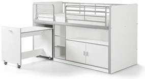 Pat Supraetajat cu Birou Extensibil și Spații de Depozitare, Alb (Metal și PAL) – Bonny – Vipack