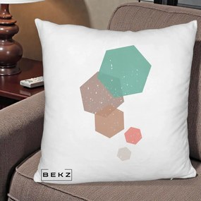 Perna Decorativa Geometric Hexagoane Pastel, 40x40 cm, Alb Pufos, Husa Detasabila, Perna Inclusa, BEKZ®