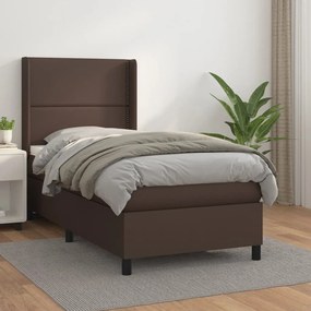 3132420 vidaXL Pat box spring cu saltea, maro, 90x200 cm, piele ecologică