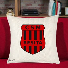 Perna Personalizata CSM Resita Fotbal, 40x40 cm, Crem Reliefat, Husa Detasabila, Perna Inclusa, BEKZ®