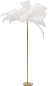 Lampa de podea cu baza aurie si pene albe Feather Palm 165 cm