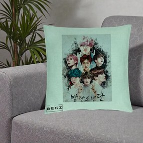 Perna Personalizata K-pop BTS Bangtan Boys Poster Artistic Negru Alb, 40x40 cm, Verde Menta, Husa Detasabila, Perna Inclusa, BEKZ®