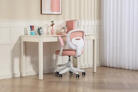 Scaun ergonomic pentru copii, suport lombar, suport picioare reglabil, rotativ, Roz