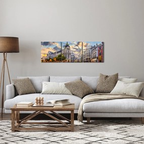 Tablou - Calle Gran Vía, Madrid, Spania (cu ceas) (90x30 cm)
