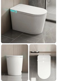 Vas toaletă inteligentă cu Bideu, Afișaj LED, Telecomandă, Sterilizare UV, Deschidere/Închidere automată, funcționare senzor picior, Control inteligent al Temperaturii, Uscare aer cald, Iluminare de noapte, Ceramică, Alb, 939