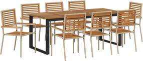 vidaXL Set de masă pentru grădină 9 pcs Bej Lemn Solid de Acacia