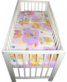 Lenjerie Patut Bebe NOVOKIDS™ din BUMBAC 100% , 3 Piese, Dimensiune Universala, PILOTA INCLUSA, Model Ursulet Palarie, Mov