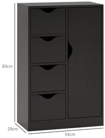 HOMCOM Bufet de depozitare comod 1 ușă și 4 sertare, din lemn, pentru living, bucătărie, intrare, sufragerie, negru | Aosom Romania