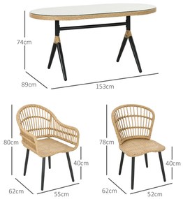 Outsunny Set de Luat Masa din 7 piese din Rachita pentru Terasa | Aosom Romania
