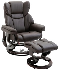 HOMCOM fotoliu relax cu taburet, fotoliu TV rotativ 360° cu masaj, funcție șezlong, fotoliu cu masaj și buzunar lateral, fotoliu recliner, piele ecologică pentru living maro | Aosom Romania