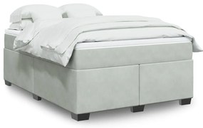 vidaXL Pat box spring cu saltea, gri deschis, 160x200 cm, catifea