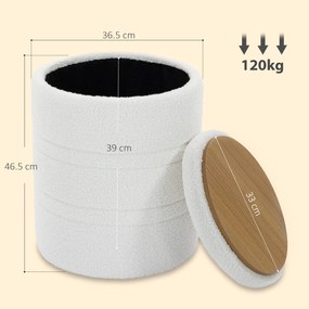 HOMCOM Taburet Rotund Tip Pouf cu Spațiu de Depozitare 33L din Sherpa cu Capac, Capacitate 120kg, Living, Hol, Alb | Aosom Romania