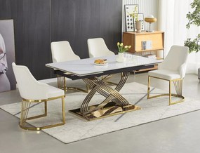 Masa extensibila Hermes II marmura alba/auriu L160-240xl90 cm