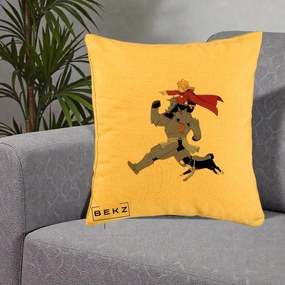 Perna Personalizata Fullmetal Alchemist Edward si Alphonse, 40x40 cm, Galben, Husa Detasabila, Perna Inclusa, BEKZ®