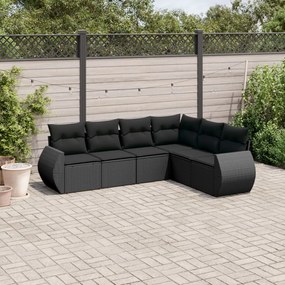 3253742 vidaXL Set mobilier de grădină cu perne, 6 piese, negru, poliratan