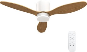 HOMCOM Ventilator de tavan cu lumină reglabilă și telecomandă 115 cm, 3 culori, 3 pale, 6 viteze, timer, natural | Aosom Romania