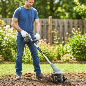 Outsunny Motocultor fără fir, Rotavator electric 18V cu 2 baterii 4000mAh, încărcător, lățime de lucru 20 cm Gri | Aosom Romania