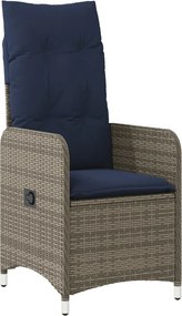 vidaXL Scaun de grădină rabatabil cu perne, gri, poliratan