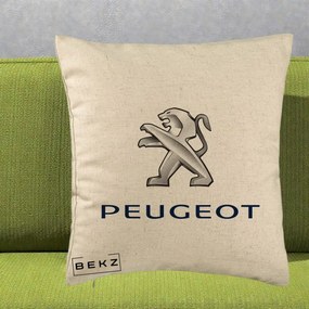 Perna Personalizata cu emblema Peugeot, 40x40 cm, Bej, Husa Detasabila, Perna Inclusa, BEKZ®