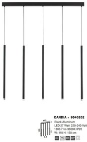 Lustra cu 5 pendule LED design tubular DANDIA