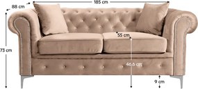 Canapea extensibilă de lux 2 locuri, stofă maro deschis Velvet, ROMANO