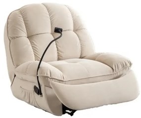 Fotoliu Recliner, suport picioare extensibil, suport telefon, Textil, Alb