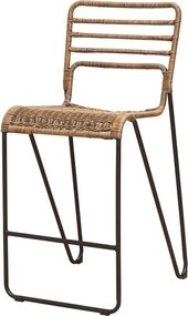 Scaun de bar împletit cu spătar, din ratan și metal, maro, cu picioare tip ac de păr, 100 x 45,5 x 56 cm, „Veracruz”