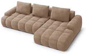 Colțar maro deschis extensibil/cu spațiu de depozitare cu tapițerie din catifea (cu colț pe partea dreaptă/cu șezlong) Linz – Cosmopolitan Design