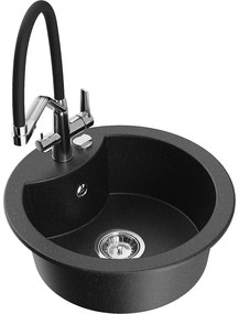 Mexen Diego chiuvetă de granit cu 1 compartiment și baterie de bucătărie Duo, negru/metalizat argintiu - 6512-73-671701-07