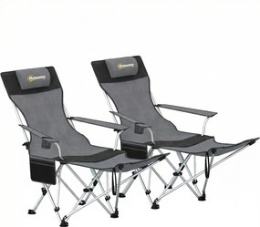 Outsunny Set de 2 Scaune de Camping Pliabile cu Suport pentru Picioare Detașabil, 82x100x88 cm, Negru | Aosom Romania