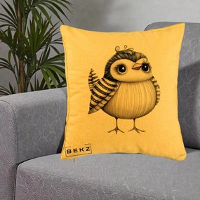 Perna Decorativa Pui Elegant Alb-Negru, 40x40 cm, Galben, Husa Detasabila, Perna Inclusa, BEKZ®