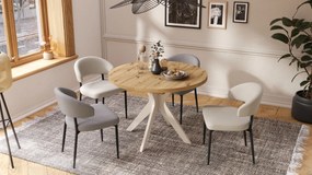 Mazzoni RENZO Stejar Artisan/picior bej (șampanie) - MASĂ ROTUNDĂ Ø110 EXTENSIBILĂ PÂNĂ LA 180 cm | PENTRU BUCĂTĂRIE SUFRAGERIE LIVING
