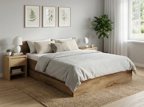 Pat ELISA 180 x 200 cm, stejar artisan Saltele: Cu saltele Deluxe 10 cm, Somiera pat: Cu lamele curbate