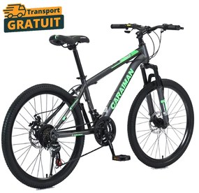 Bicicleta Caraiman, roti 26 inch, cadru otel, frane pe disc, negru cu verde, BC38