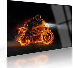 Tablou pe sticlă - Motociclist cu flăcări (70x50 cm)
