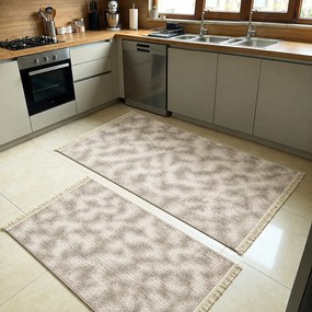 Set 2 covoare bucătărie antiderapante, Welsoft Plus, abstract, bej-taupe, CBU422