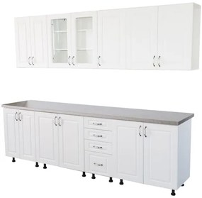 Bucatarie Zebra 260 cm din MDF Alb Mat cu blat termoizolant imitatie gri