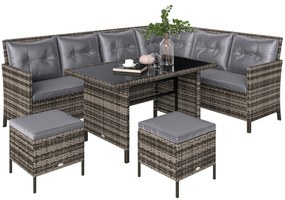 Outsunny Set de mobilier de grădină din PE-Rattan, pentru 5 persoane, Set de lounge din rattan, perne detașabile, Gri + Maro | Aosom Romania