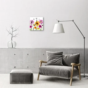 Ceas de perete din sticla pătrat Flori Natura multi-colorat